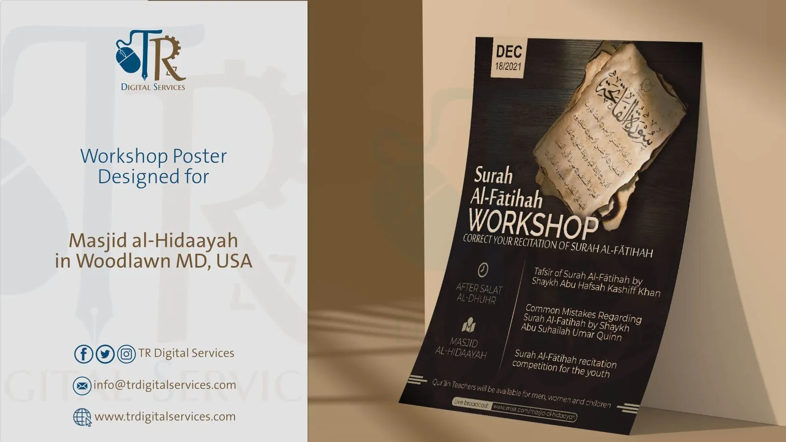 Surah Al-Fatihah Workshop Poster – Masjid al-Hidaayah, MD, USA - Project Image
