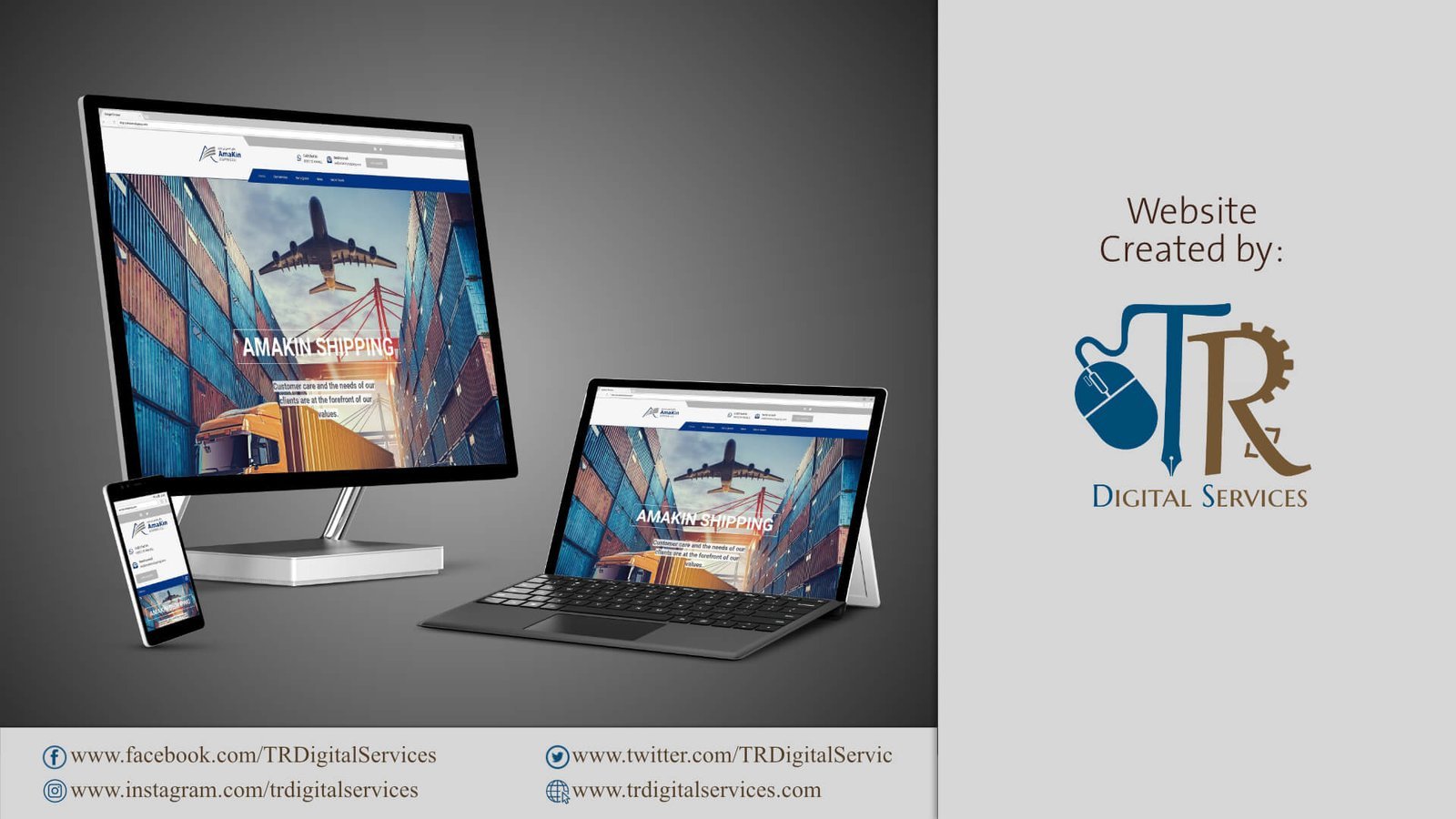Screenshot of Amakin Shipping LLC website design.