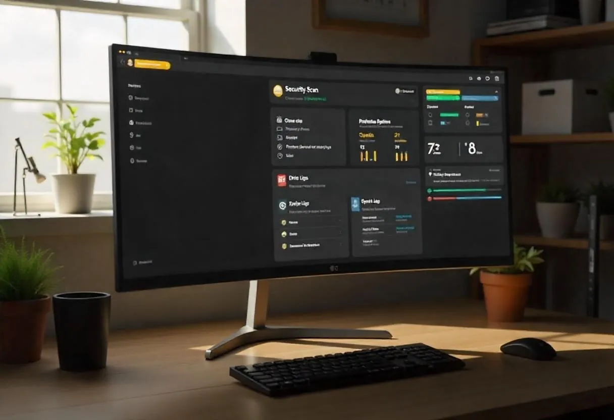 Professional website maintenance services dashboard showing security monitoring, performance optimization, and WordPress updates