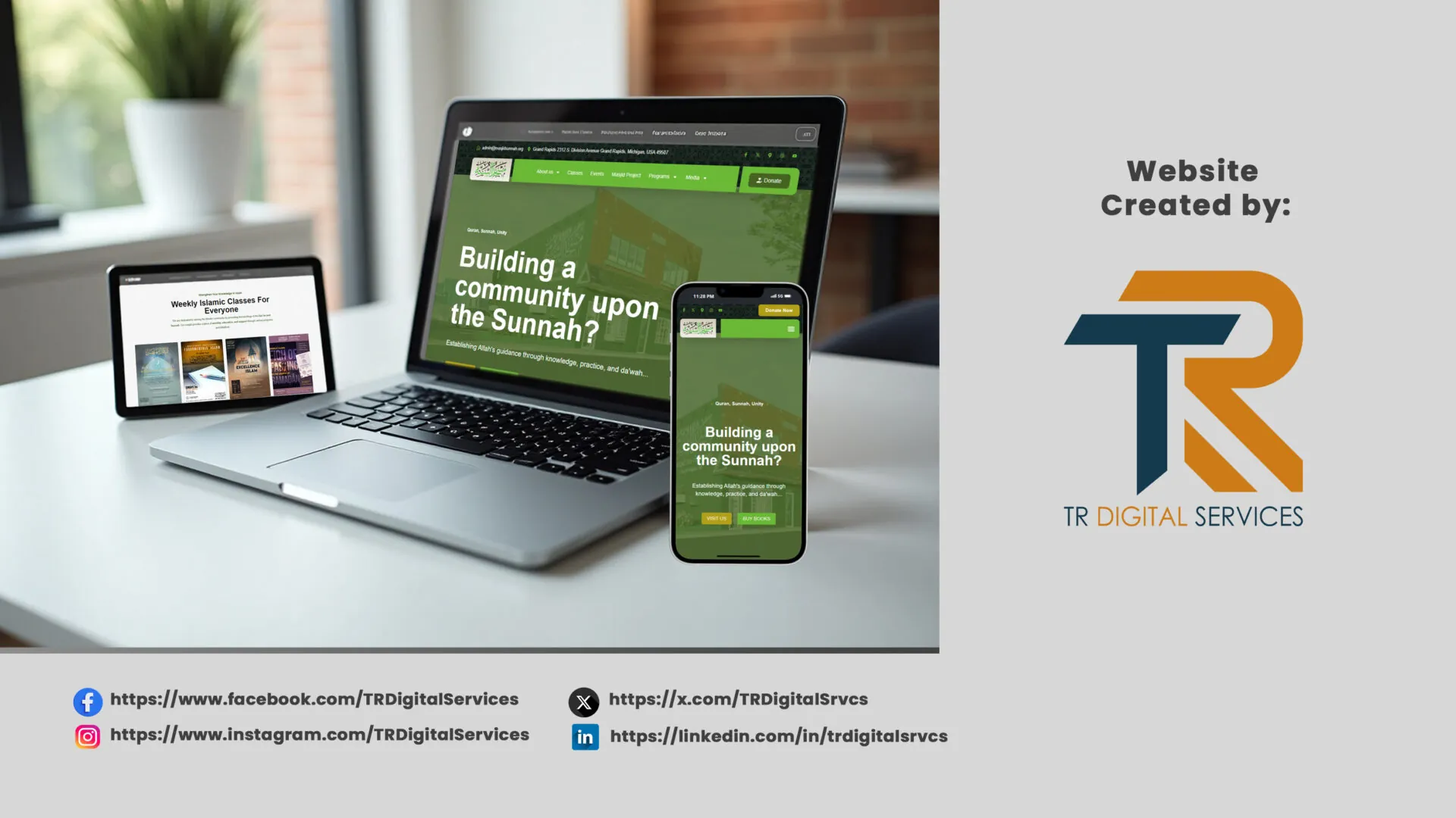 Masjid Sunnah website homepage design showcasing modern Islamic organization web development