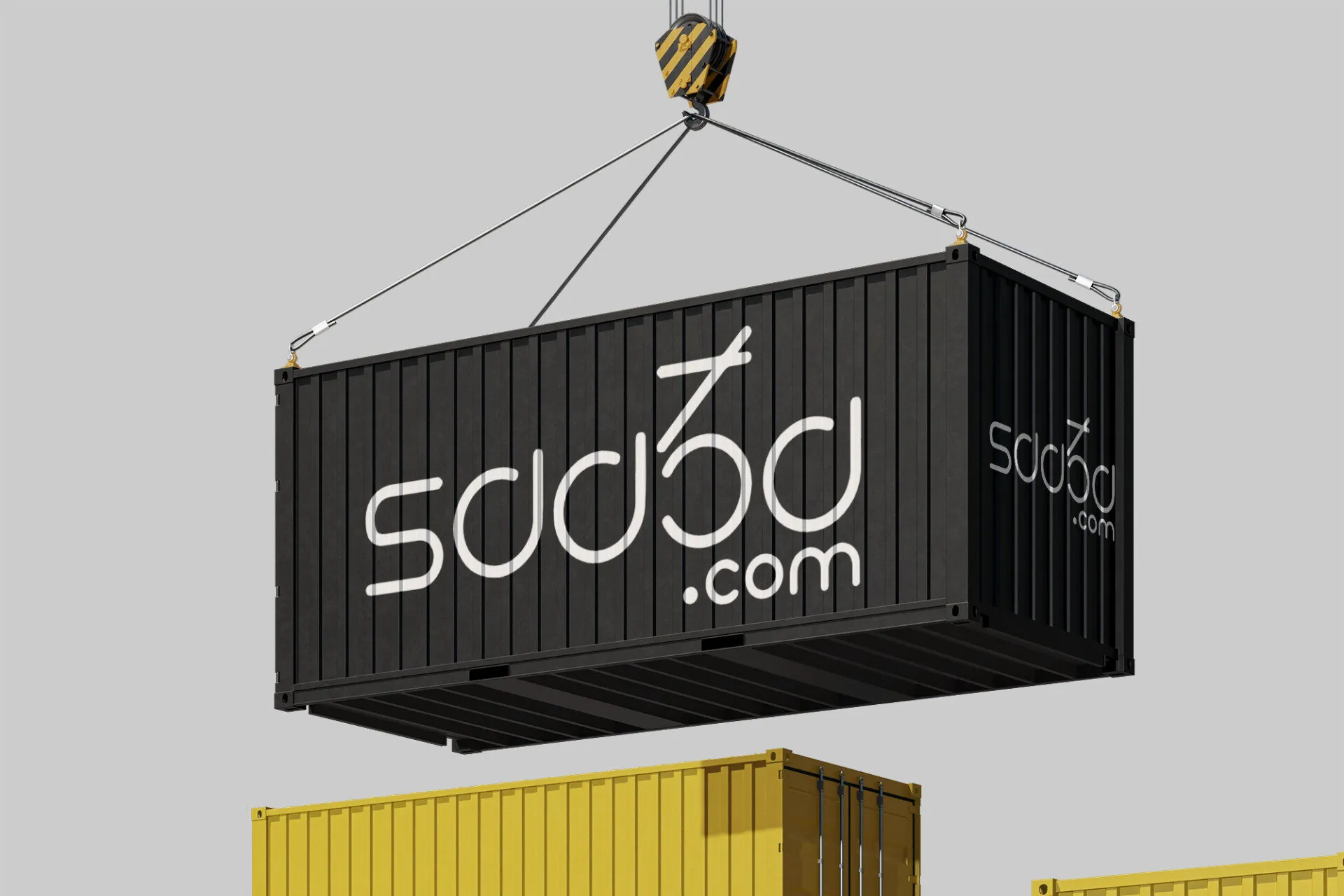 saa3a.com logo on shipping container demonstrating scalable digital branding for logistics industry
