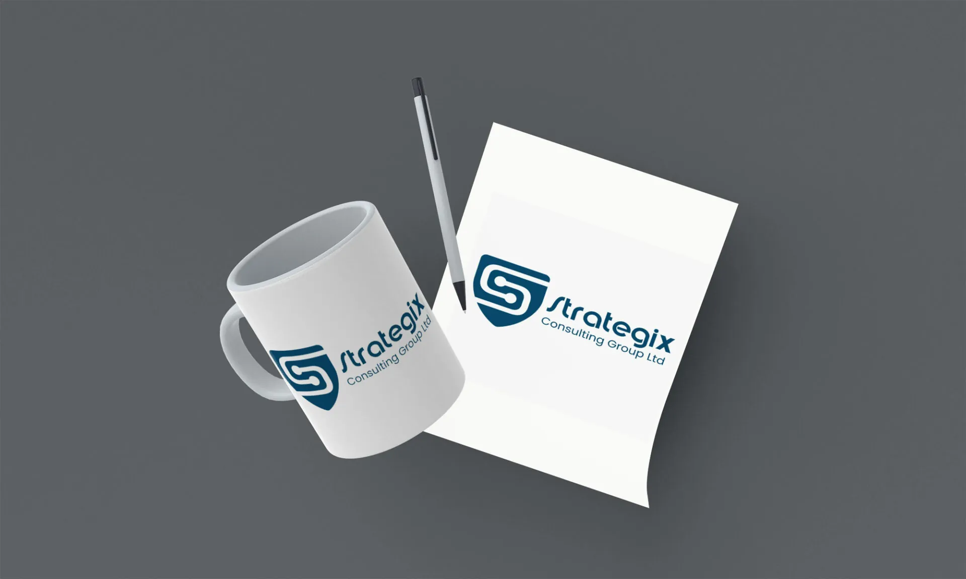 Strategix Consulting corporate brand identity applied to professional promotional merchandise