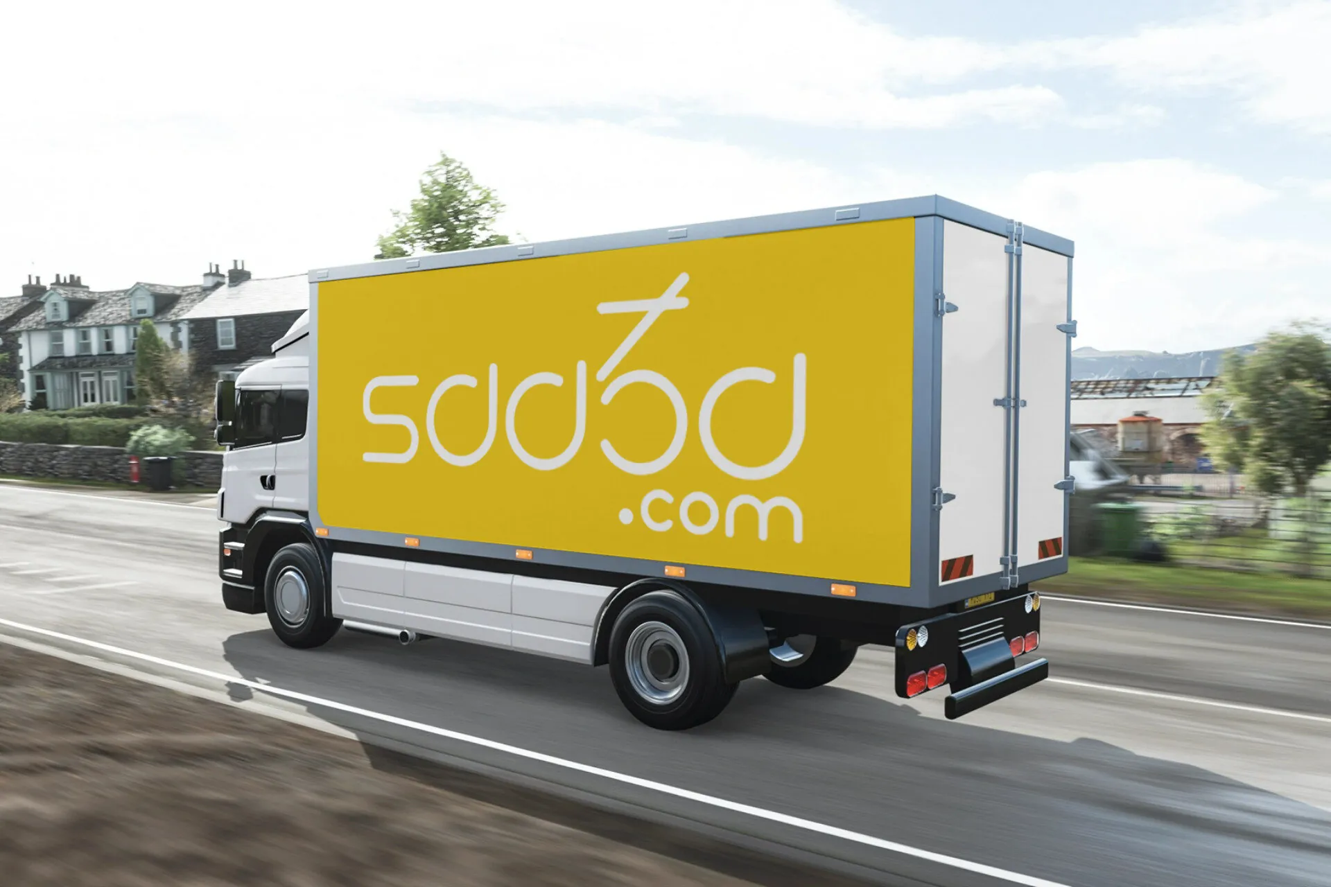 saa3a.com professional logo displayed on logistics truck showcasing digital branding for transportation services