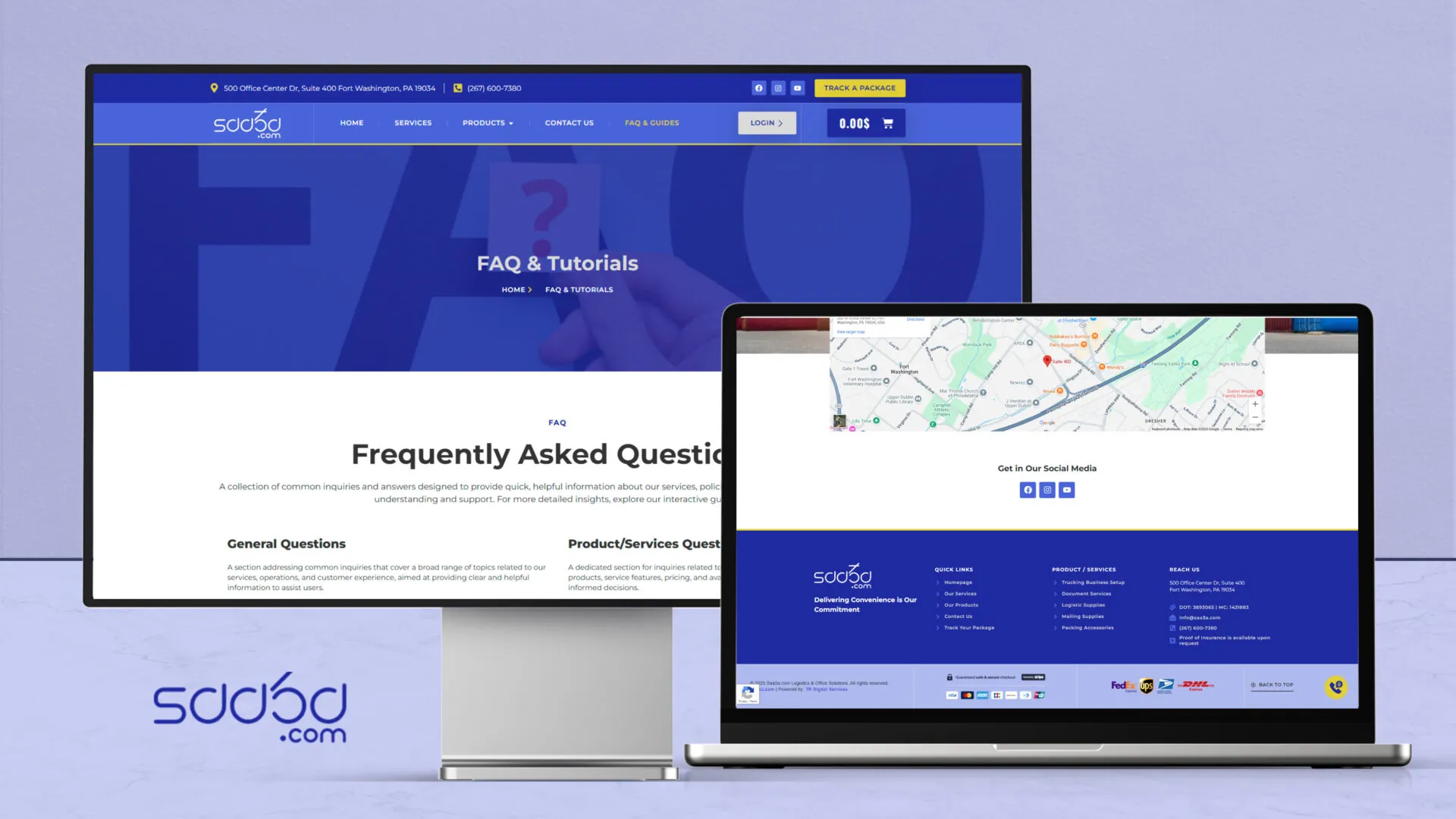 SAA3A.com user registration and address assignment interface showing professional logistics platform design