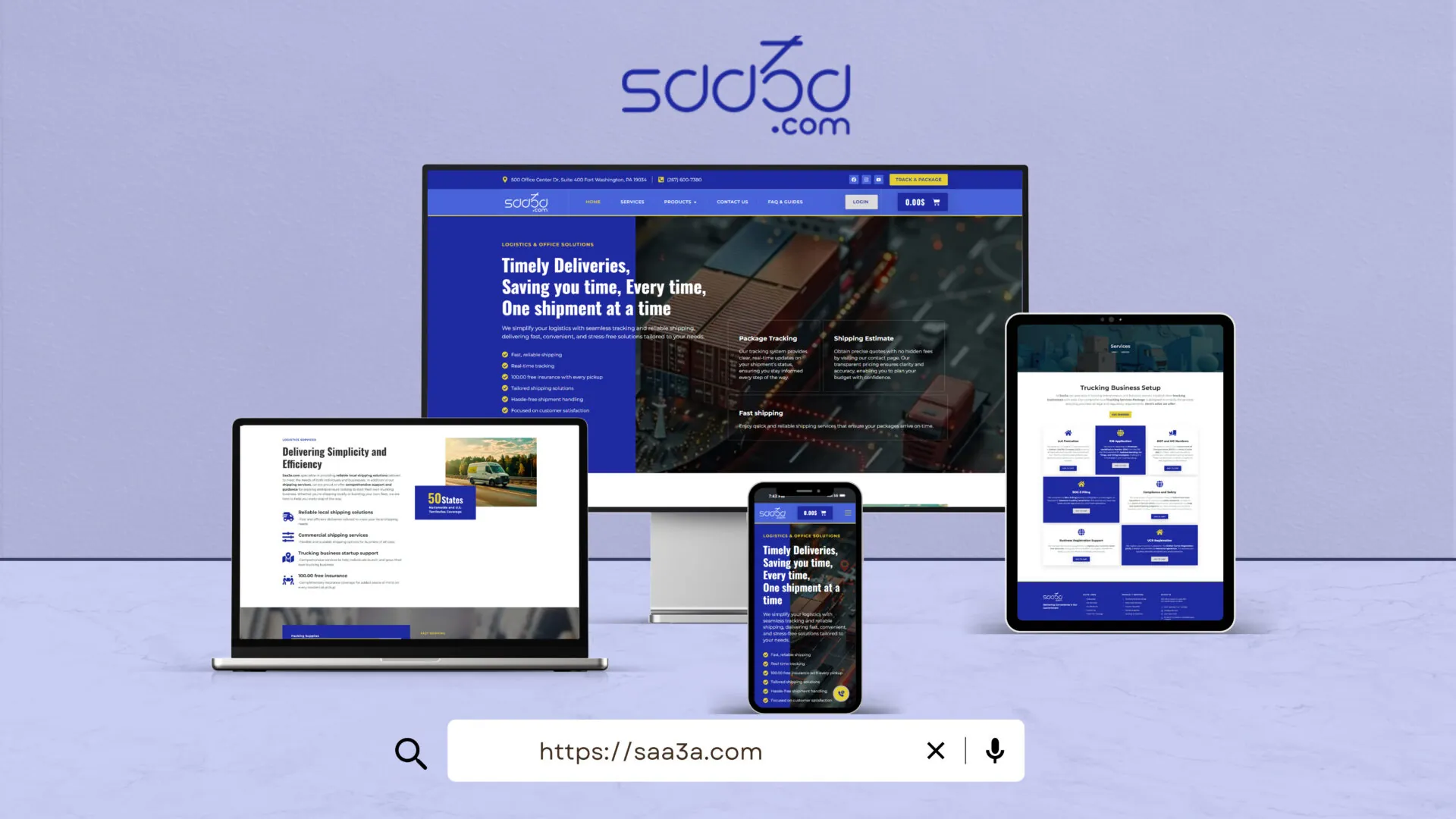 SAA3A.com professional logistics website main interface showcasing US parcel forwarding platform development