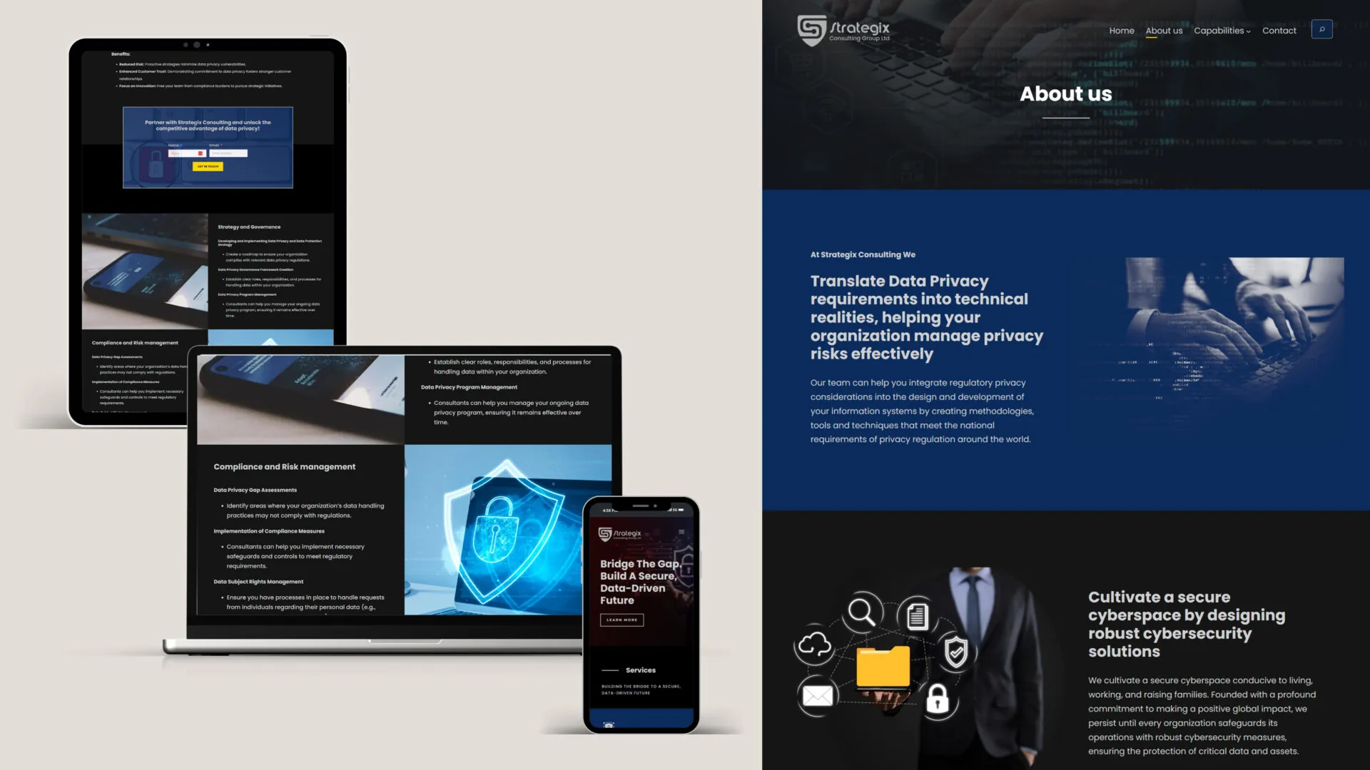 Strategix website design features displaying professional corporate branding