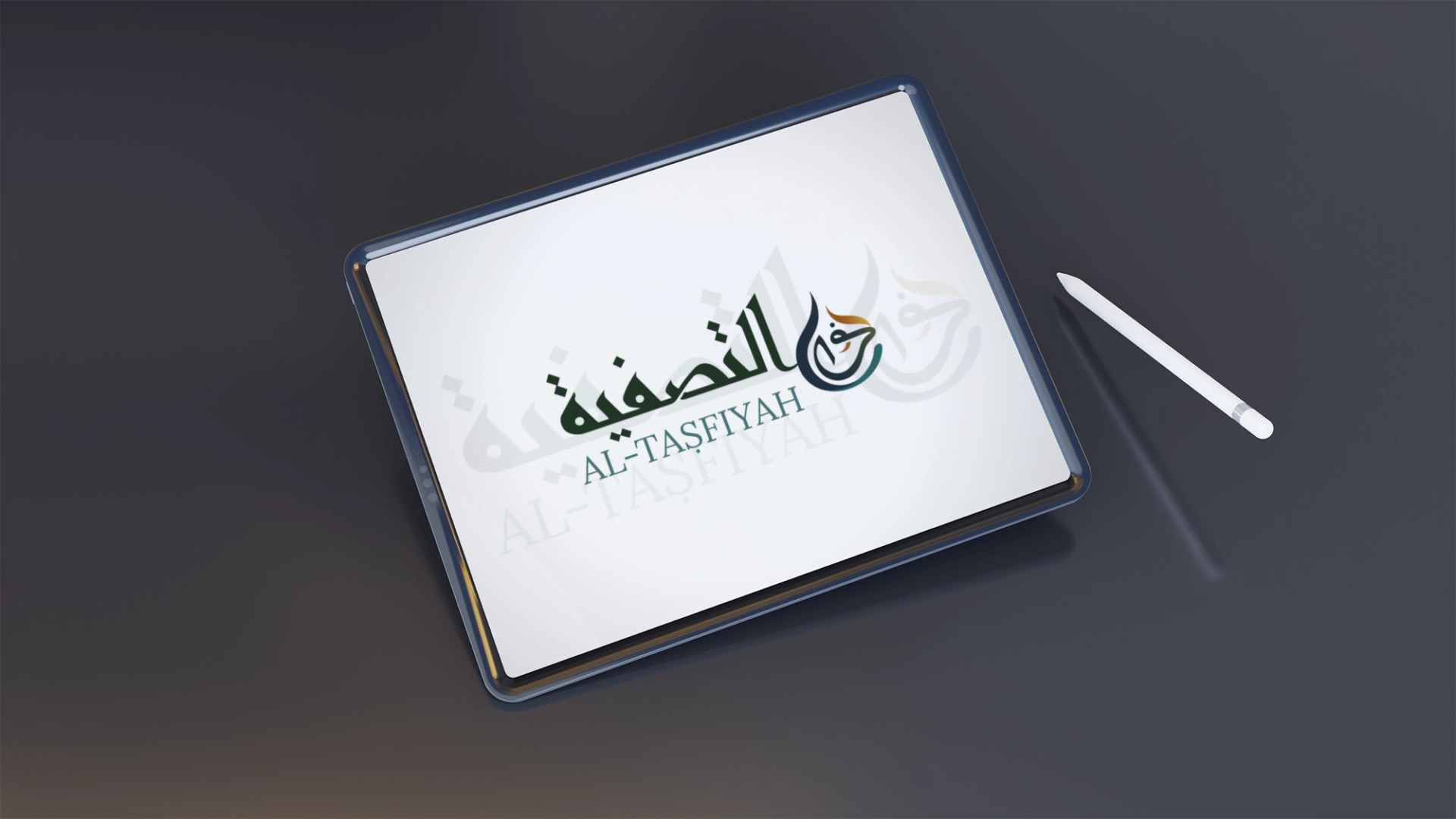 Logo Design & Visual Identity for Al-Taṣfiyah (التصفية) 17 2 mockup ipad psd download dark theme with pen hd