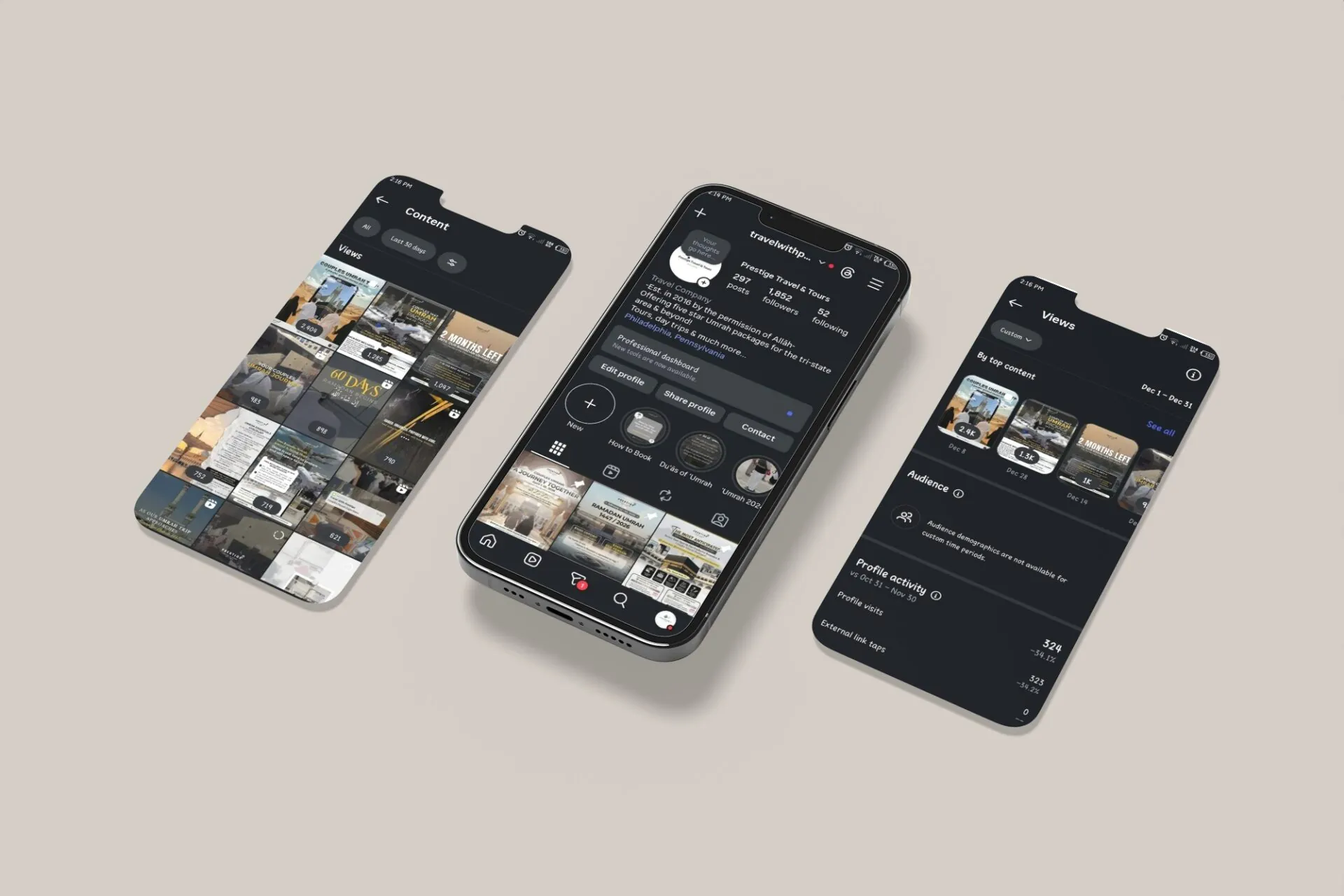 Social Media Management for Prestige Travel & Tours 16 Phone screen mockup