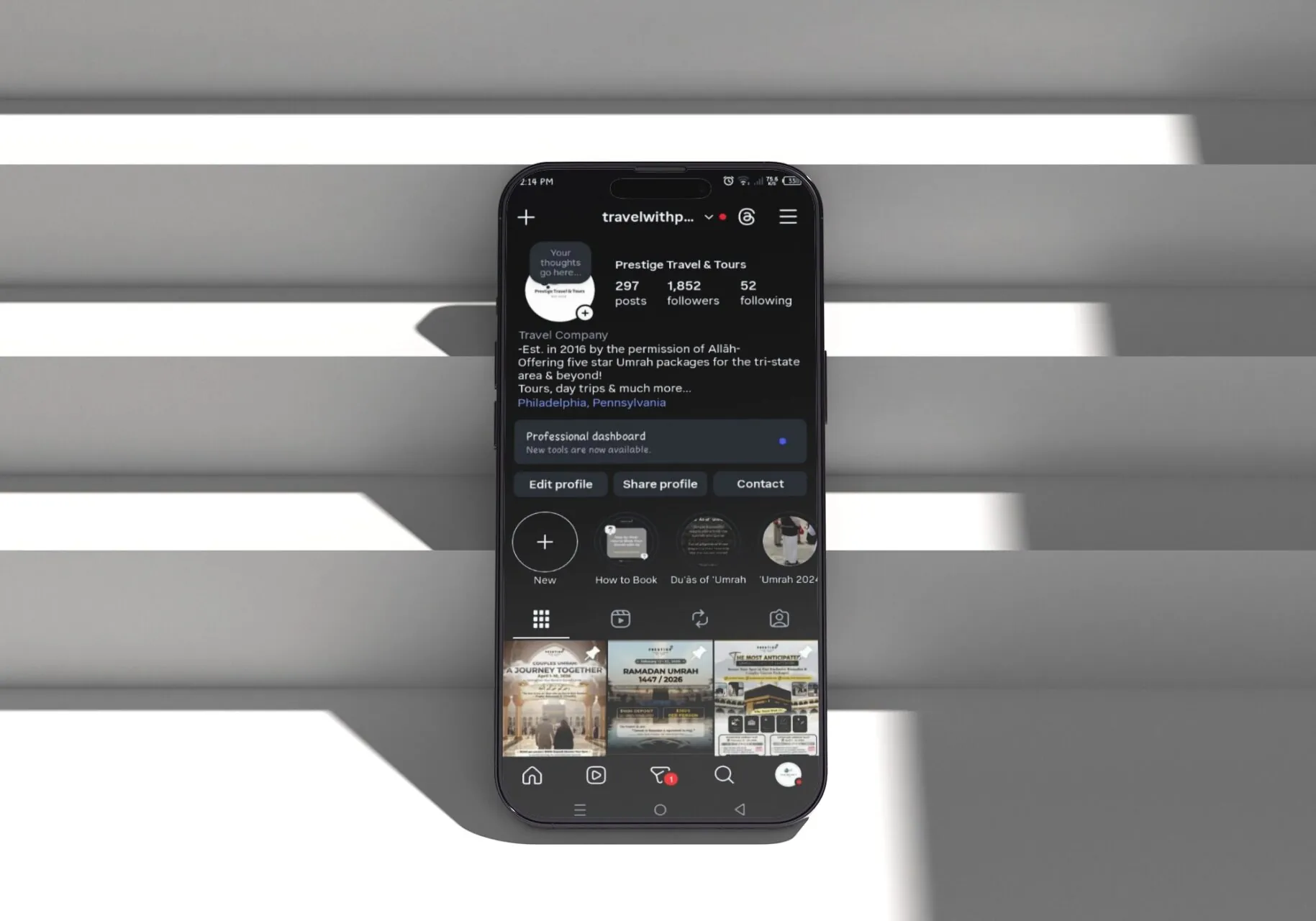 Social Media Management for Prestige Travel & Tours 18 Smartphone mockup design