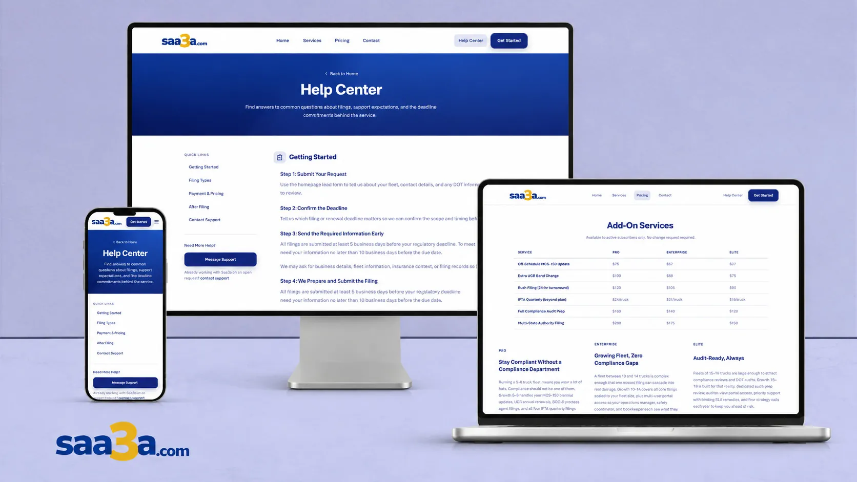 Custom Automated DOT Compliance Website for SAA3A.com 18 SAA3A.com MCS-150 and IFTA filing interface showing automated DOT compliance platform design