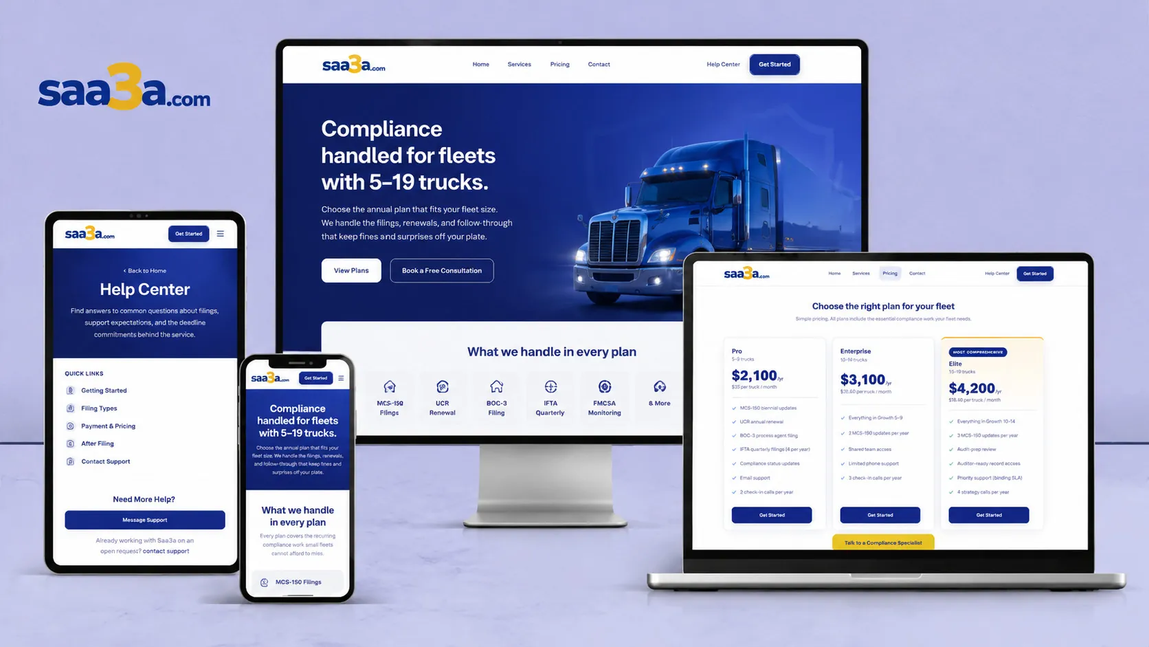Custom Automated DOT Compliance Website for SAA3A.com 16 SAA3A.com automated DOT compliance platform main interface showcasing trucking fleet compliance dashboard development